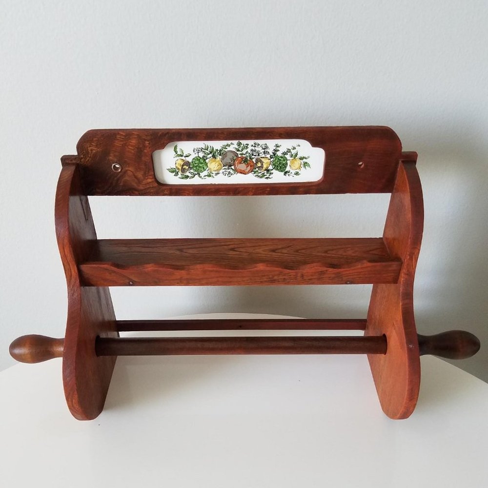 Vintage Wooden Paper Towel Rack with Shelf
